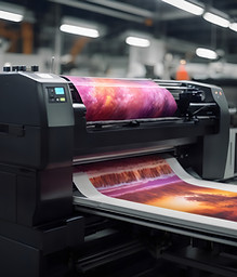 A wide-format DTF printer producing a full-color transfer